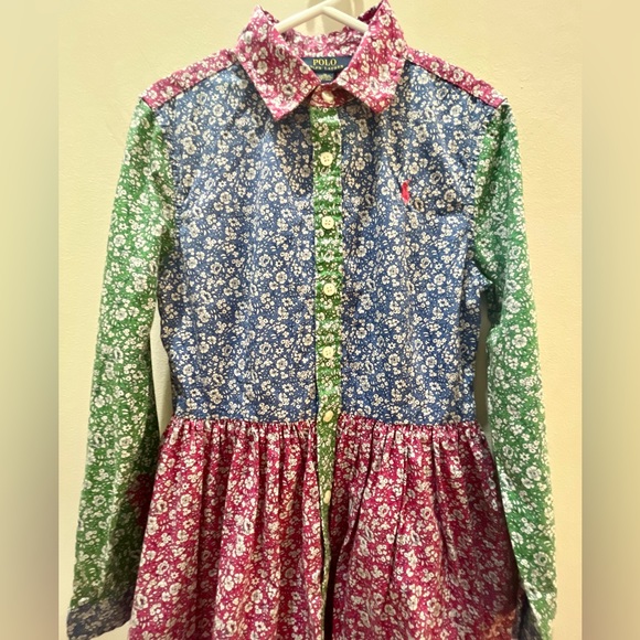 Polo by Ralph Lauren Floral Cotton Shirtdress Buttoned Placket Girls Size 10 - Picture 4 of 9